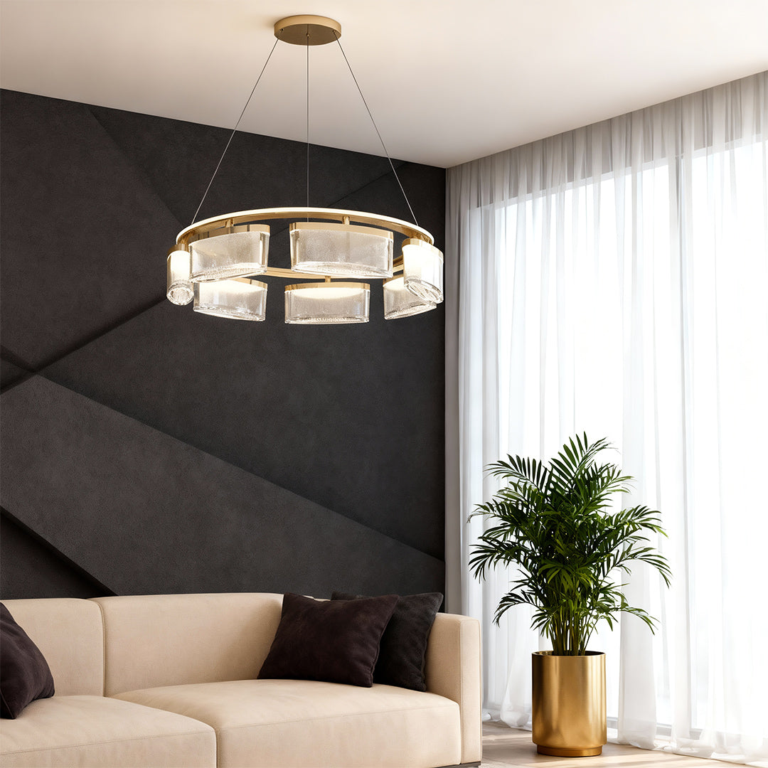 Kitchen island chandelier modern illuminating minimalist bedroom with black accent wall and neutral color scheme