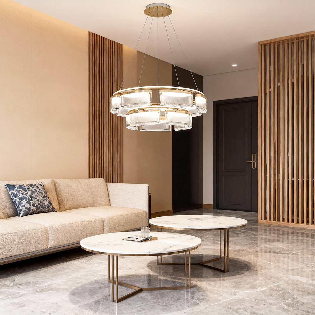 Kitchen island chandelier modern illuminating sophisticated bedroom with wood paneling and contemporary glass coffee table