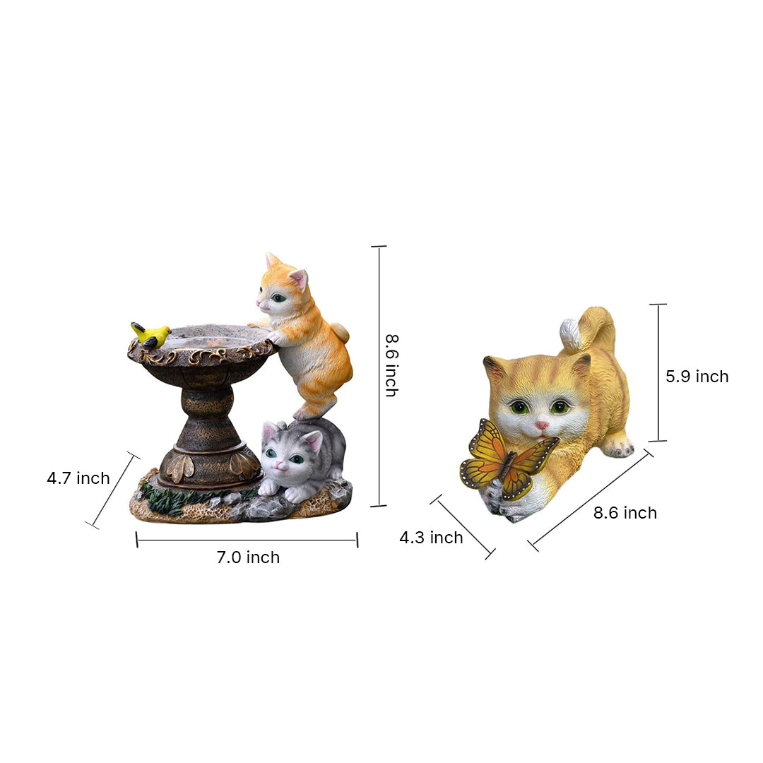Technical dimension drawing showing measurements of kitten fountain garden ornament specifications
