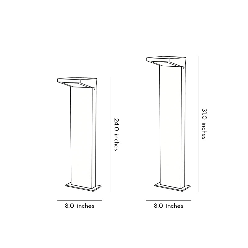 Technical diagram showing dimensions and structure of L bollard light models.
