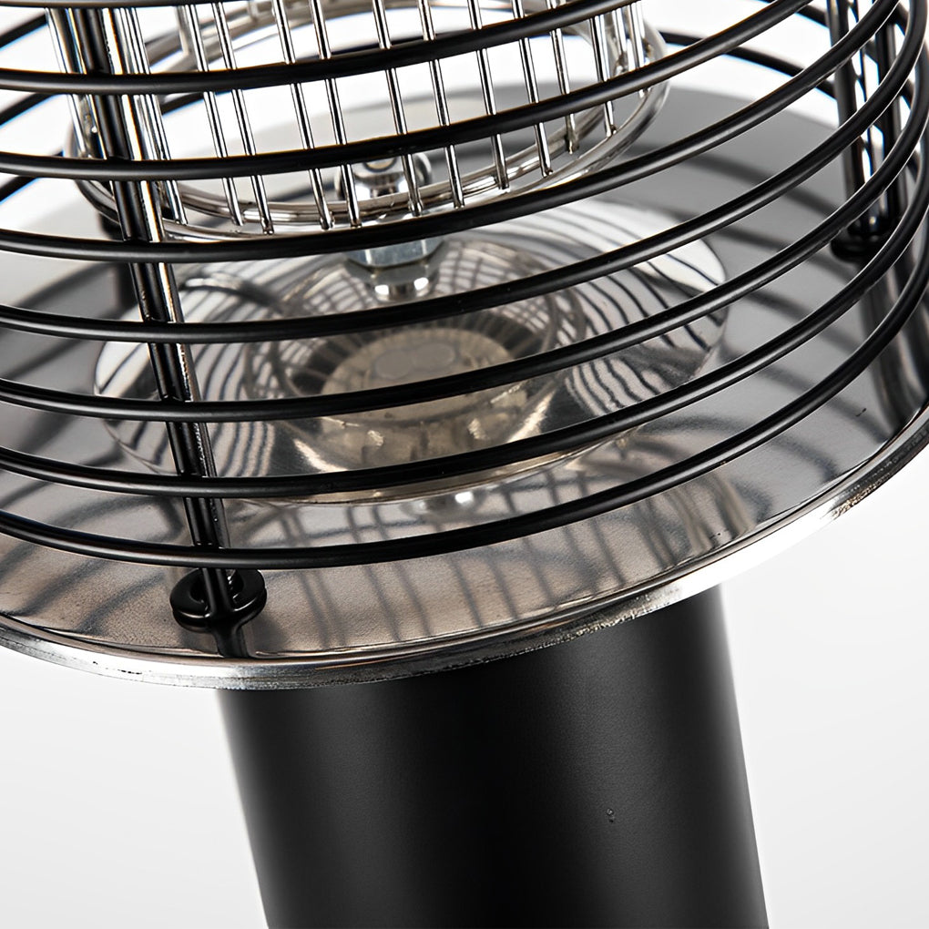 Lampara mata mosquitos with a close-up of its grid and purple UV bulb.