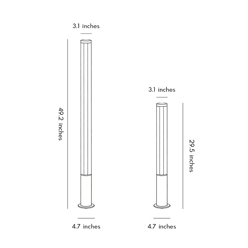 Technical diagram showing dimensions and structure of landscape bollard lamp models.