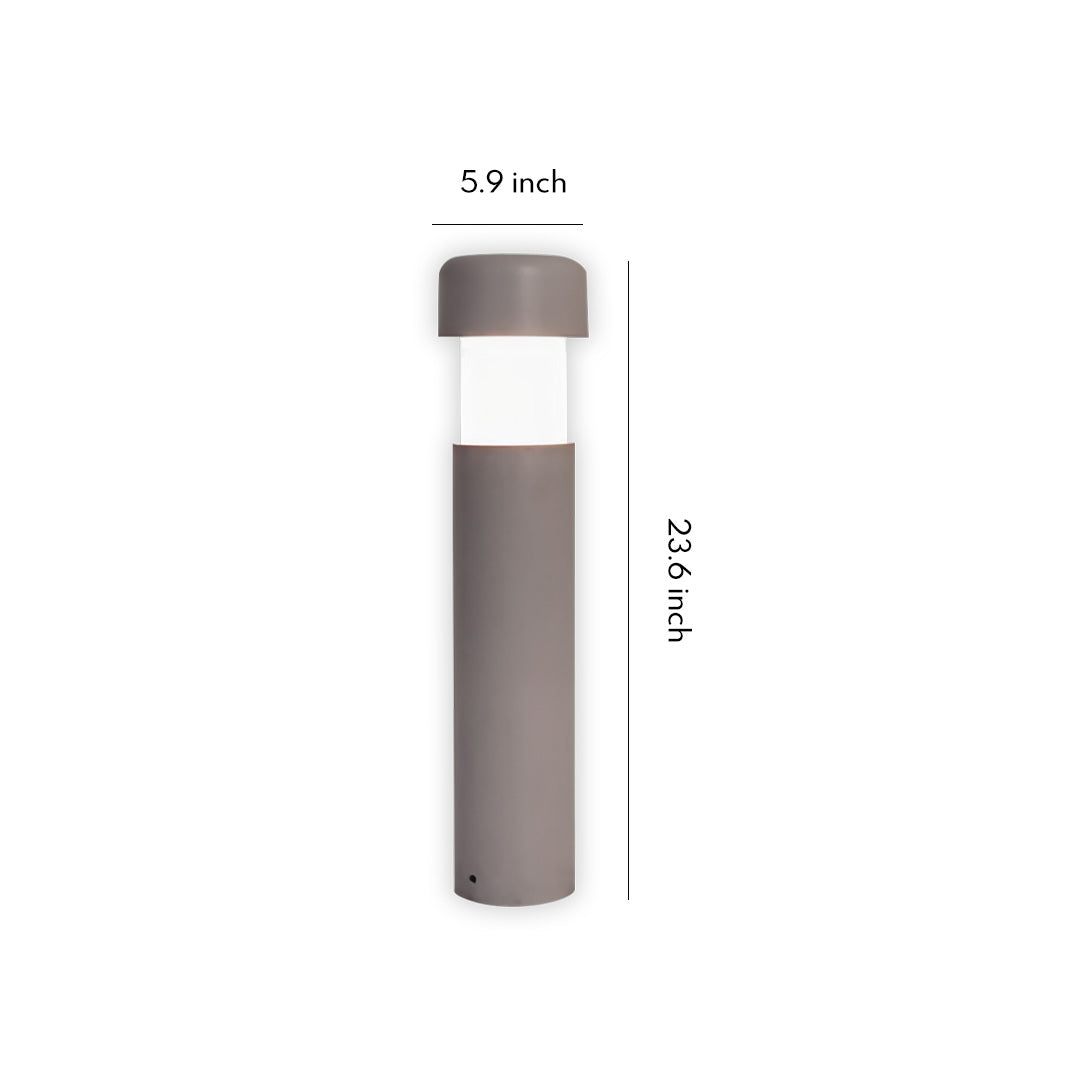 Slim modern landscape lighting bollards with a cylindrical body and matte finish displayed on a clean white background.