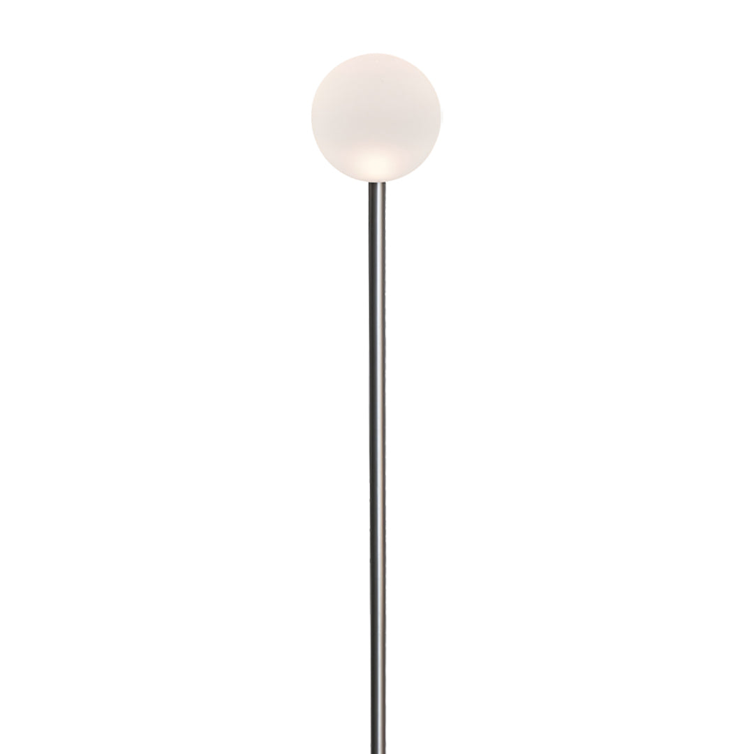 A warm-toned spherical outdoor pathway light with a simple black stand, perfect for enhancing modern landscape lighting pathway layouts.