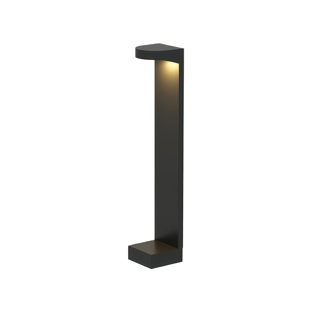 Landscape pathway light featuring a minimalist black rectangular frame and warm light.
