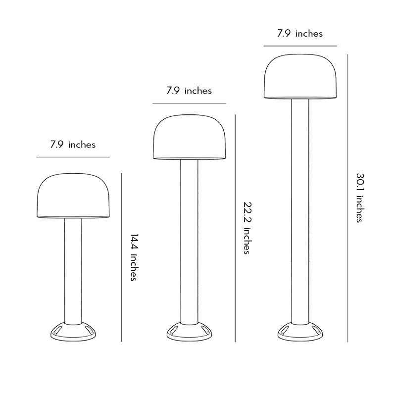 Landscape pathway lights technical drawing showing dimensions and height options for outdoor fixtures.