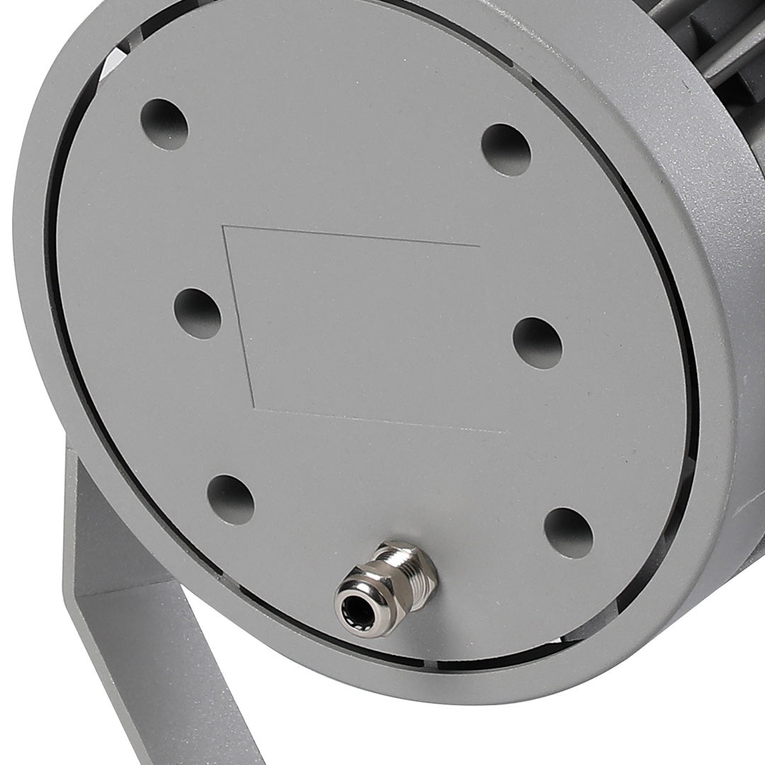 Side angle of spotlight for landscape highlighting compact profile and ventilation system