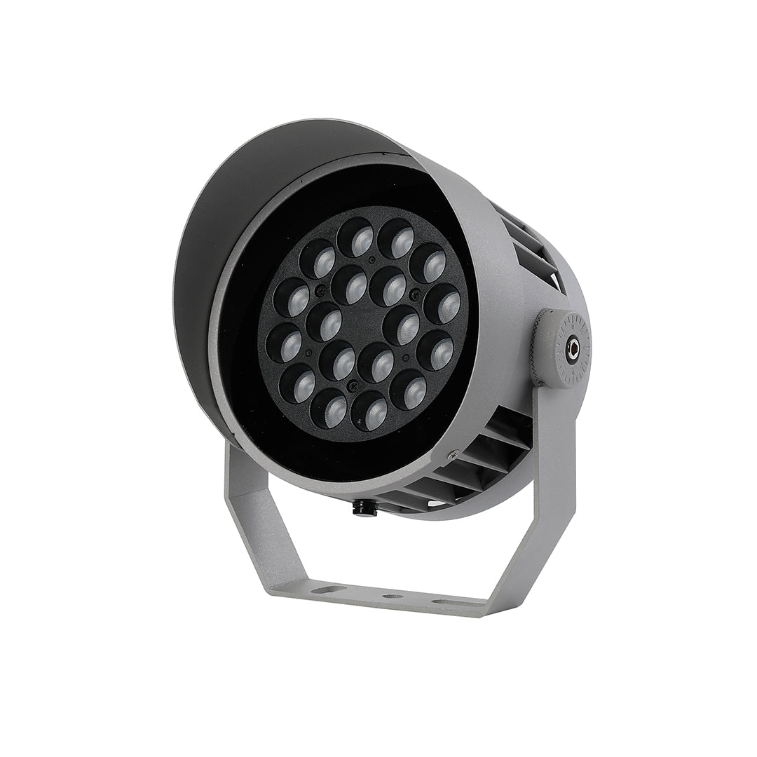 Close-up view of spotlight for landscape showing LED lens array and heat dissipation design