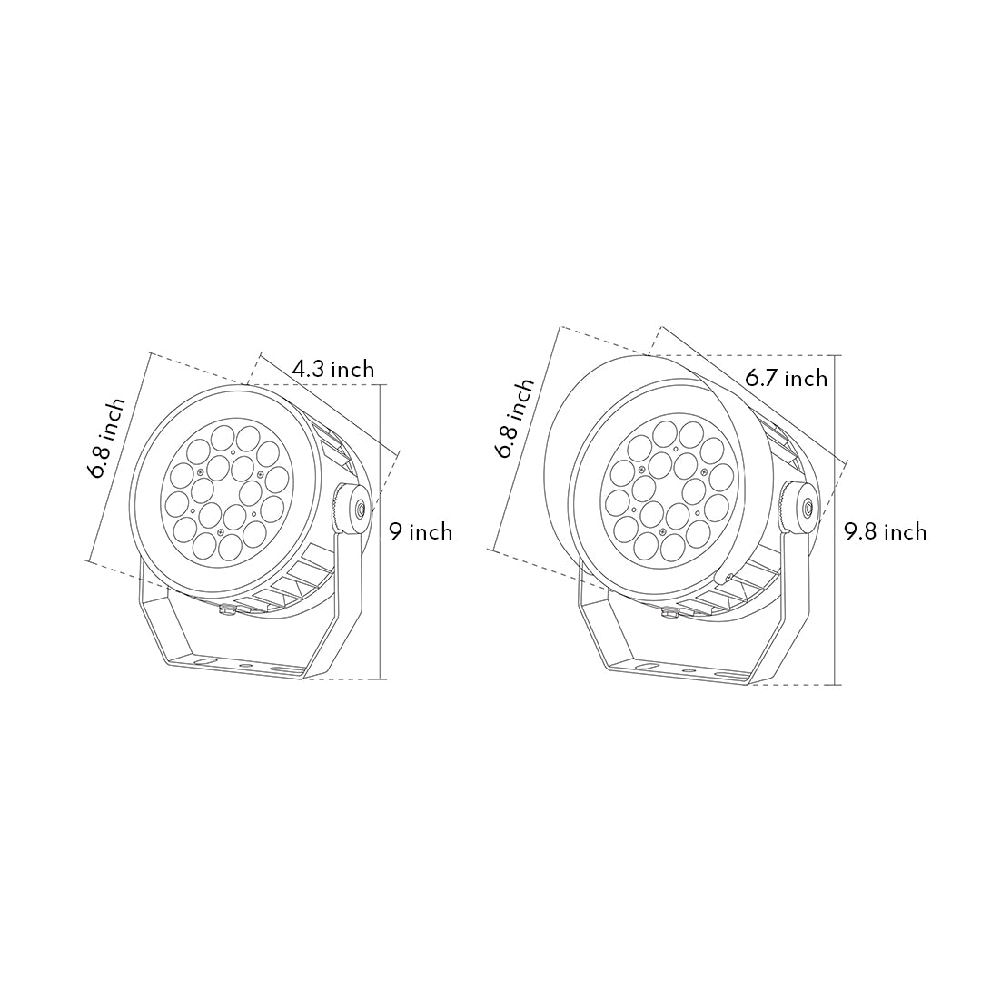 Technical diagram of spotlight for landscape showing LED array configuration and beam specifications