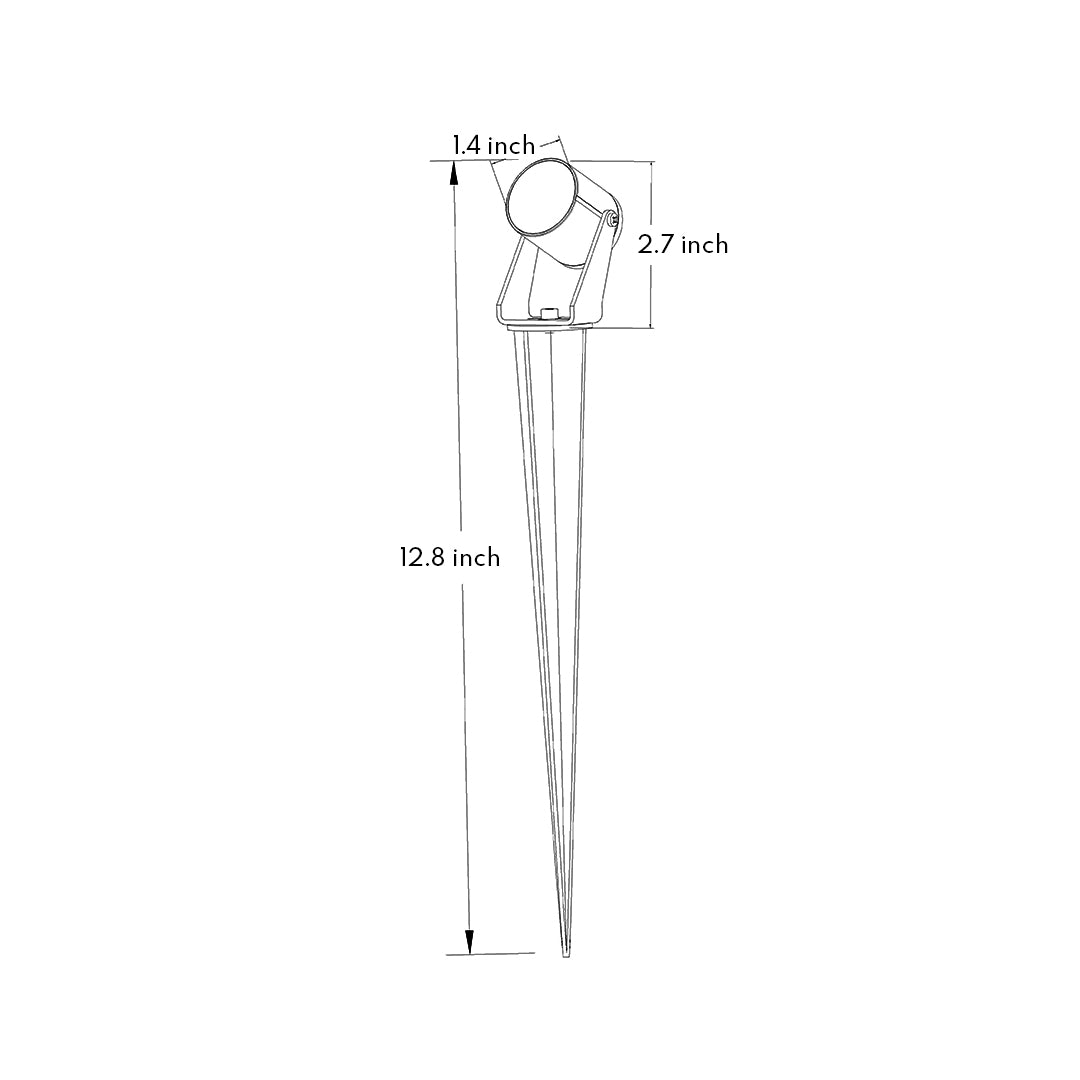 Technical specification drawing for landscape lighting spotlight installation with dimensional measurements and angles