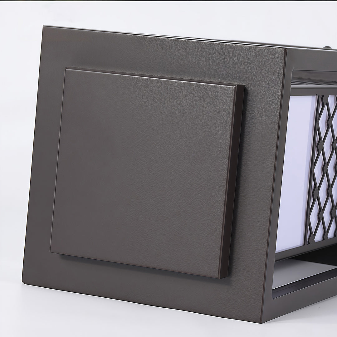 Set of bollard light fixtures along a landscaped garden, offering both aesthetic value and functional outdoor lighting.