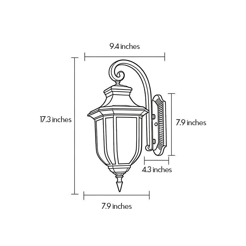 Lantern outdoor wall lights size guide showing fixture dimensions for exterior wall installation.