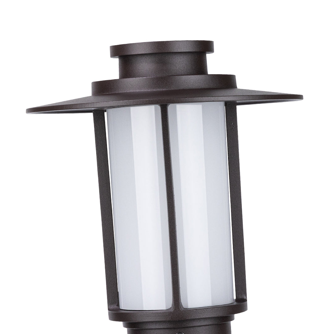 Traditional lantern-style garden light with frosted panels and black frame