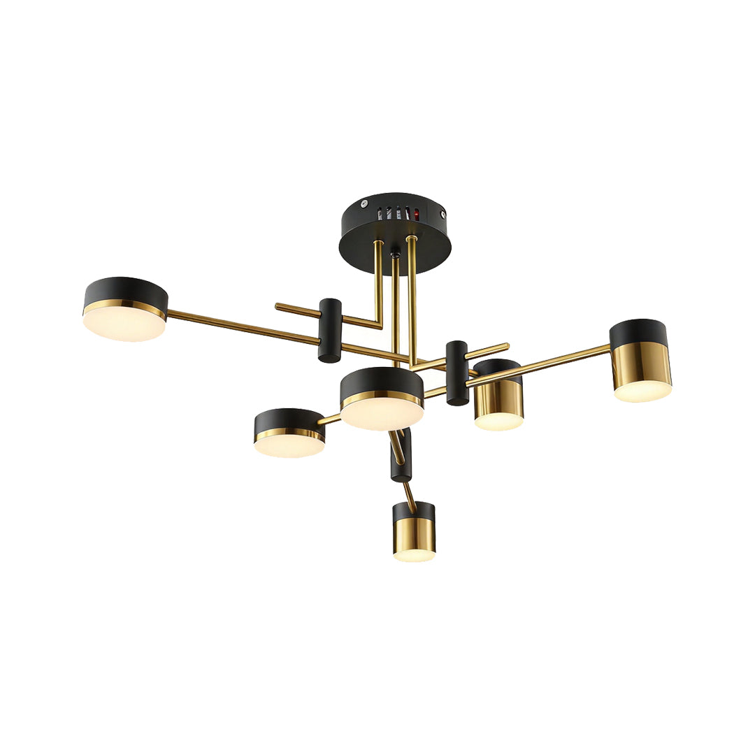 Expanded black and gold sputnik ceiling light design with additional arms and multiple light heads for larger spaces.