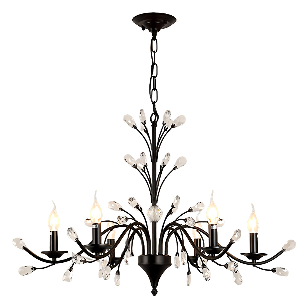 Large contemporary candle chandelier with multiple tiers and black metal framework for grand interior spaces