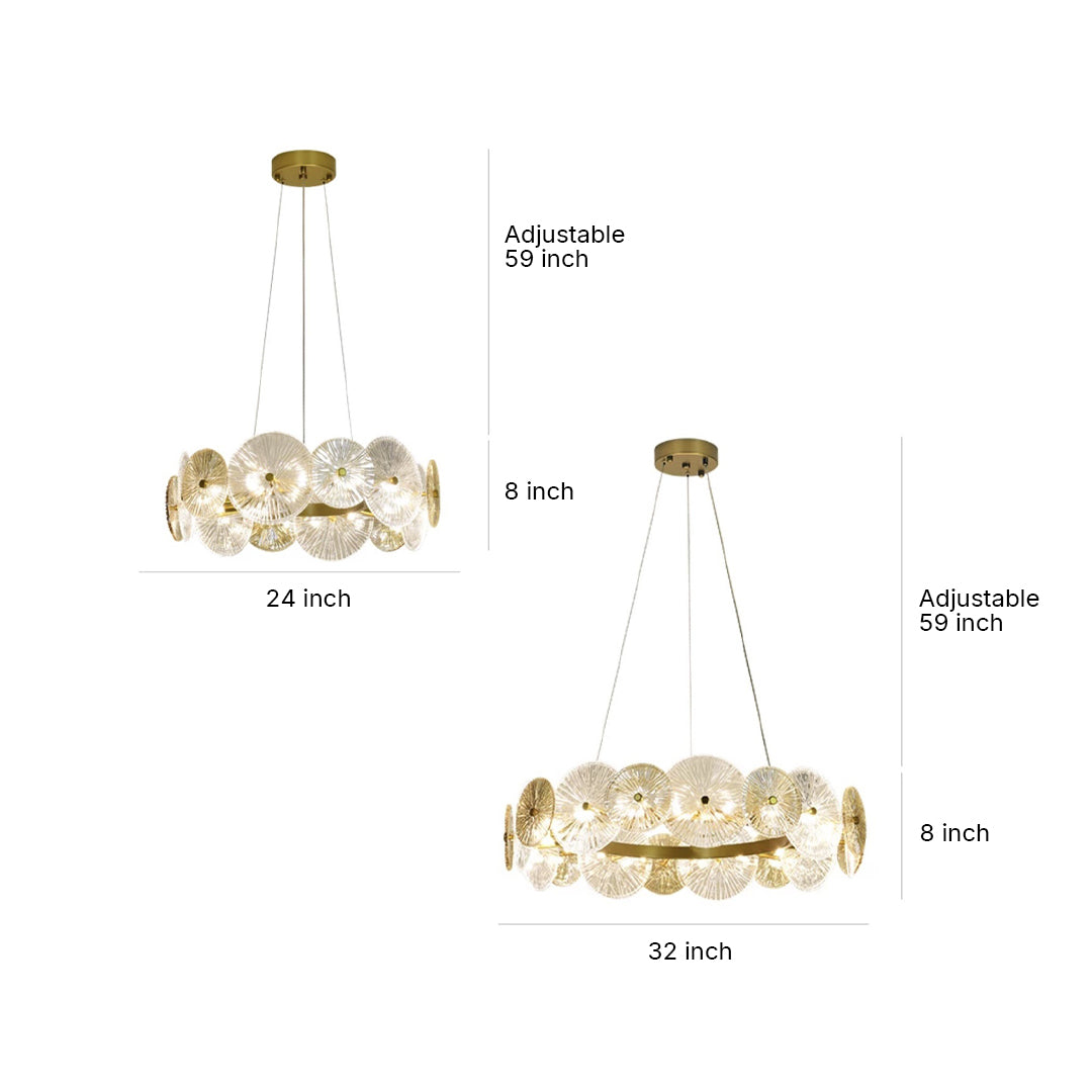 Large glass chandelier dimensions and installation guide, elegant multi-tiered design illustration