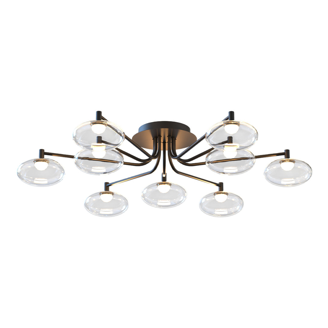 Large glass flush mount lighting fixture designed for spacious interiors with multiple globes.