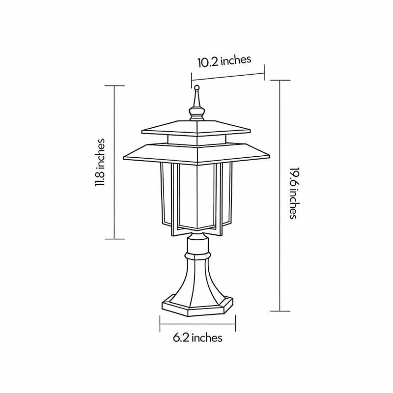 Technical diagram of large outdoor pillar light showing dimensions and structural details for installation.