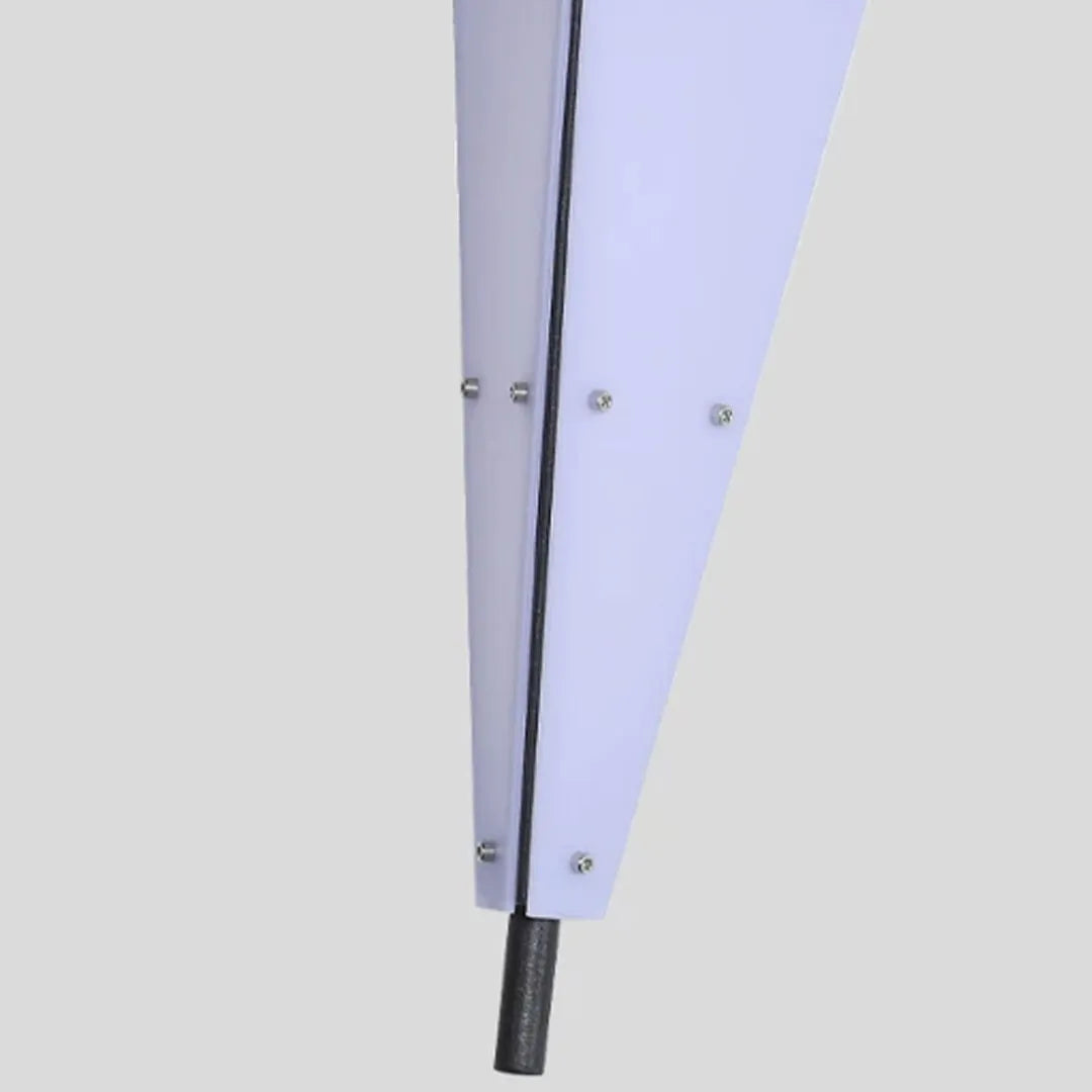 Close-up of large outdoor sconces showing the slim metal frame and frosted geometric diffuser detail.