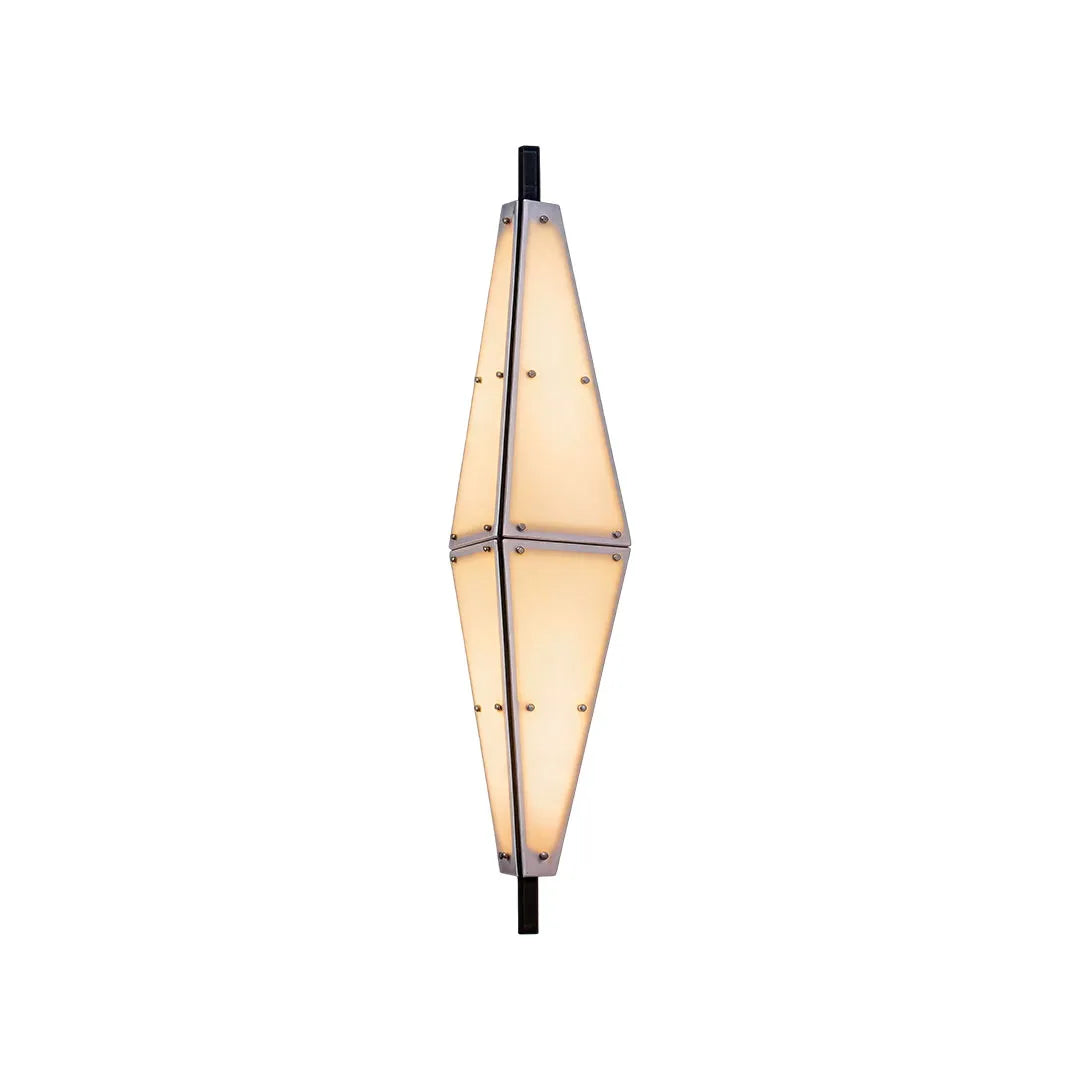 Large outdoor sconces in a white background product view with a slim geometric design and warm illumination.