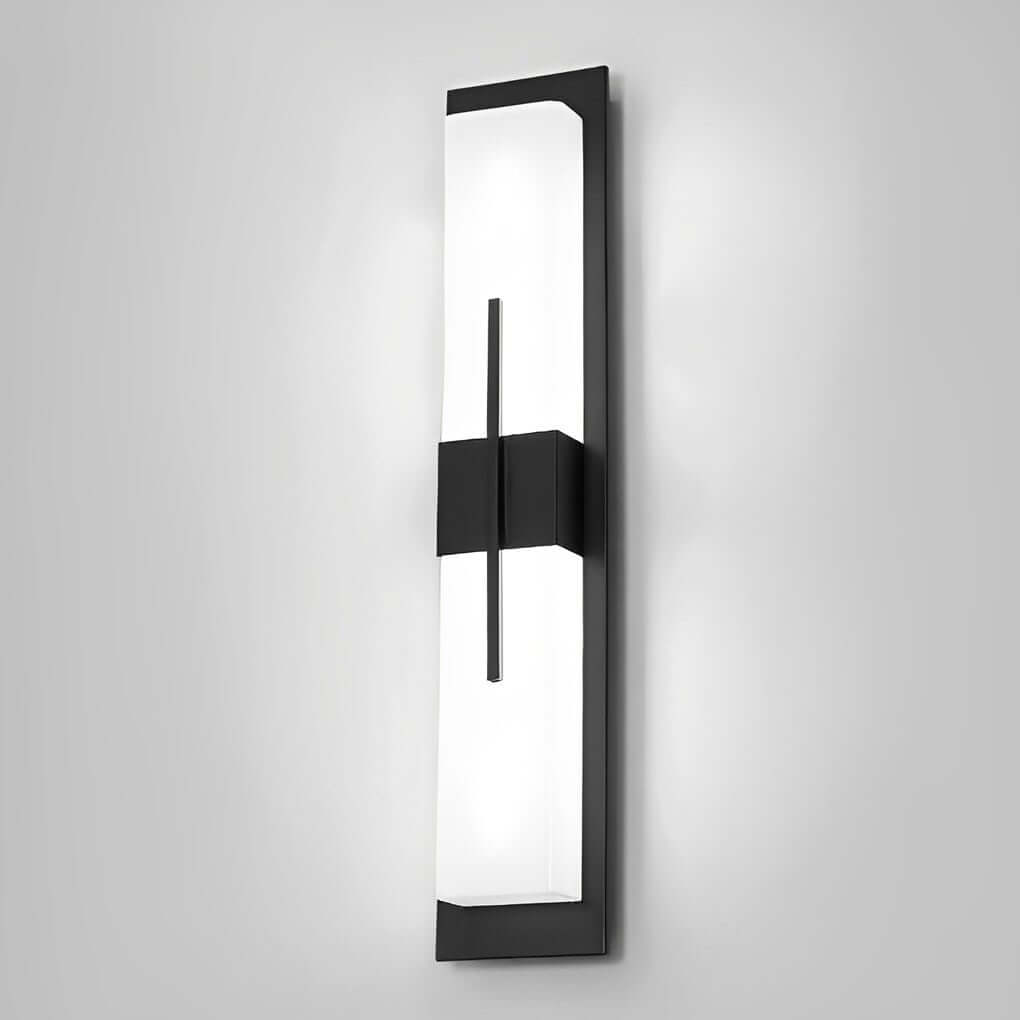 Large outdoor wall light fixture with minimalist design, mounted on a concrete wall.