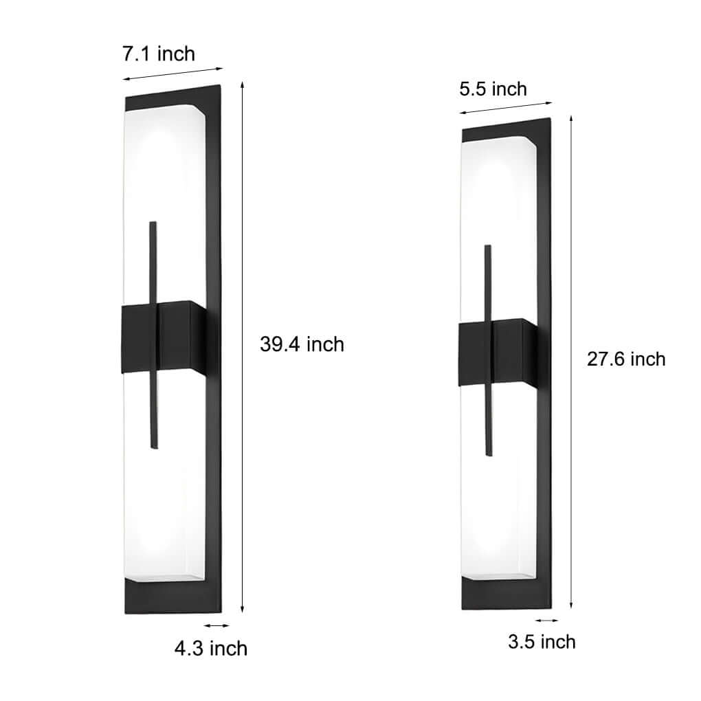 Dimension diagram of large outdoor wall light fixtures showing various sizes for installation reference.