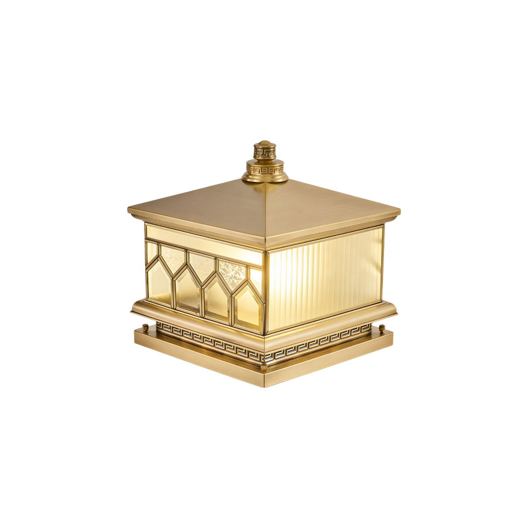 Large solar pillar lights decorative outdoor lantern with geometric glass pattern and warm LED glow.