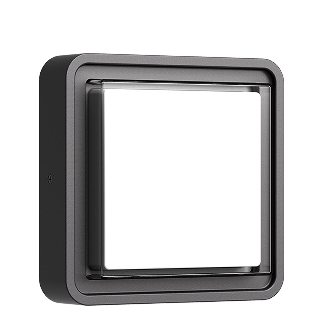 Black square wall light fixture with clean frame design and integrated LED panel