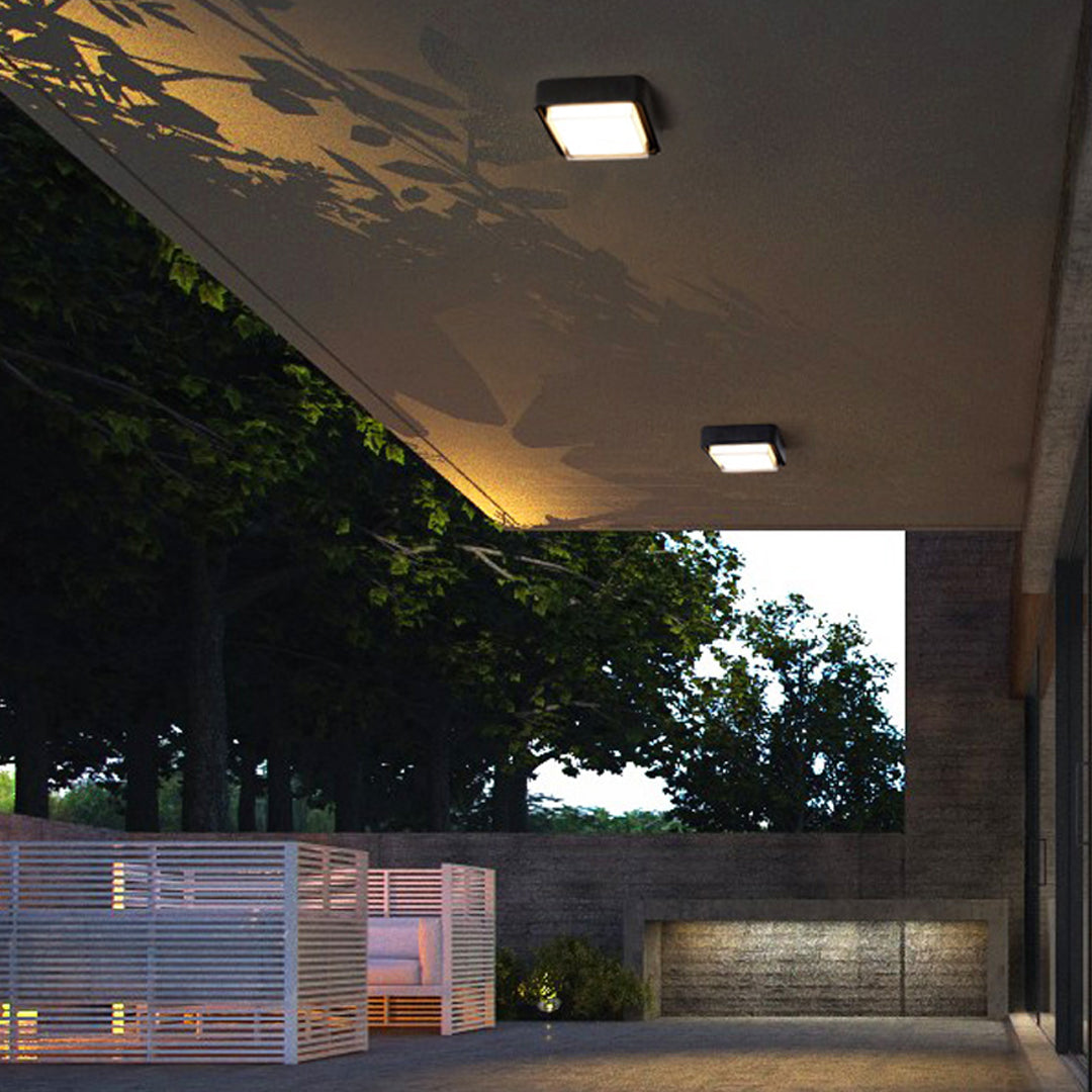 Contemporary square ceiling light providing uniform illumination in modern residential space
