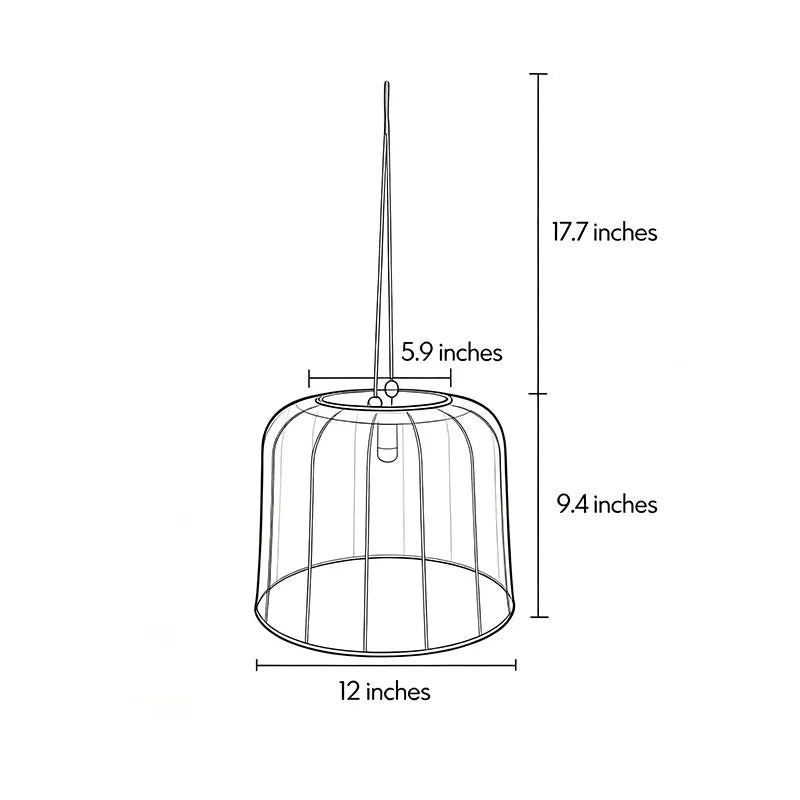 Large woven pendant light dimension diagram showing a 12-inch shade width and 9.4-inch shade height.
