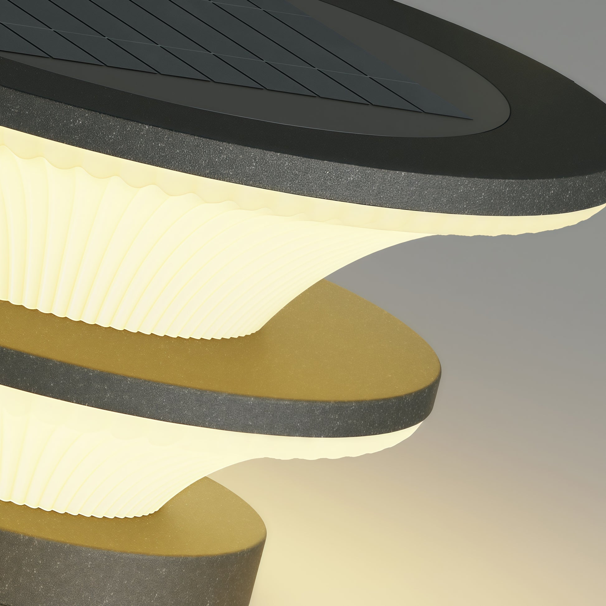 Detail view of layered concrete rechargeable table lamp showcasing modern patio pillar construction