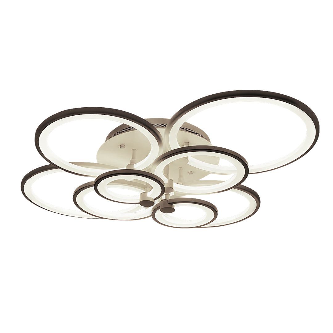 Modern layered ring structure design of premium multi ring ceiling lights on white background.