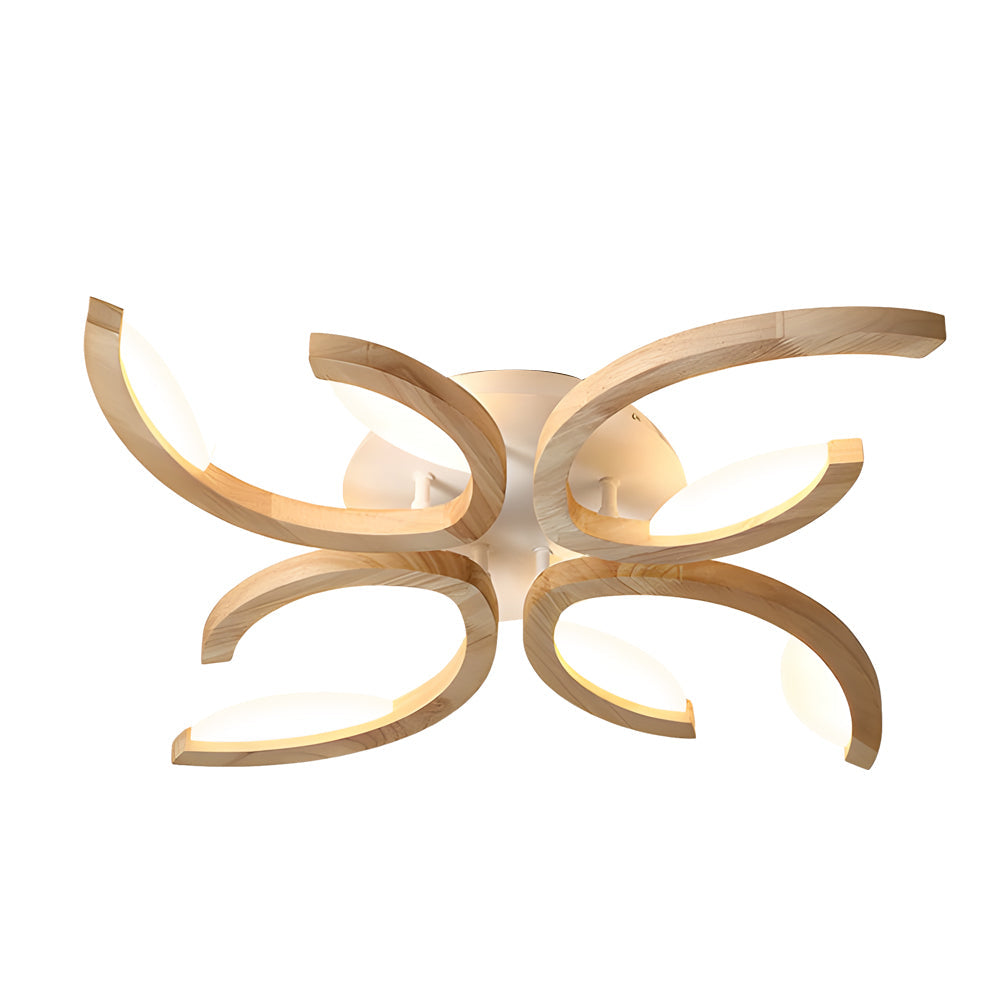 Side-angle product view of a decorative leaf ceiling light, showing curved LED strips and elegant contours.