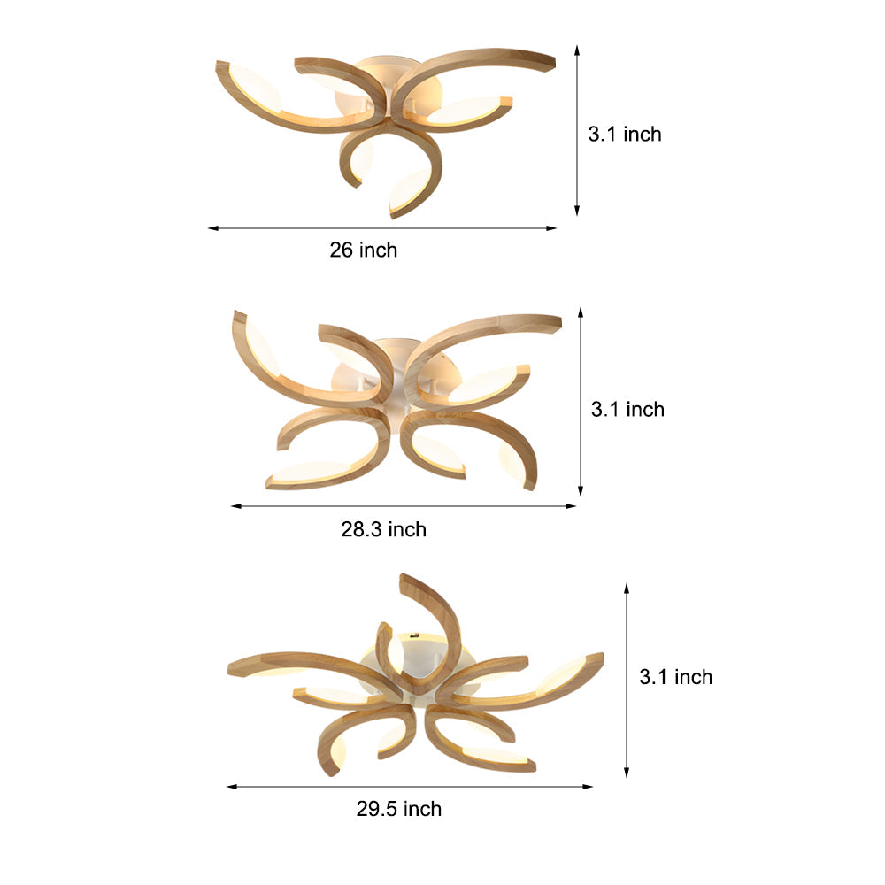 Technical dimension diagram of a leaf ceiling light, displaying measurements and overall fixture proportions.
