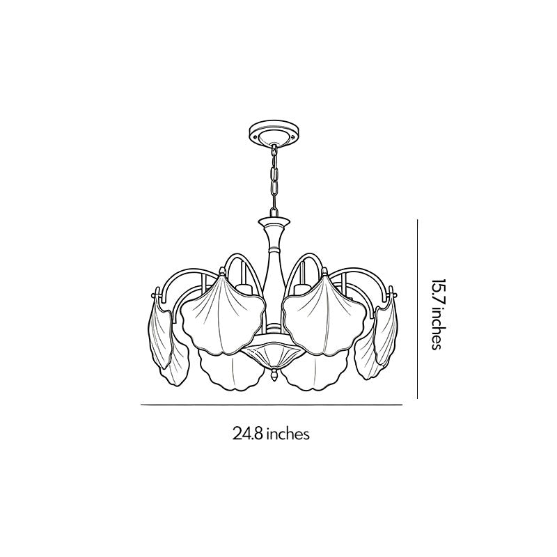 Leaf glass chandelier dimension drawing showing the fixture width and overall hanging height.