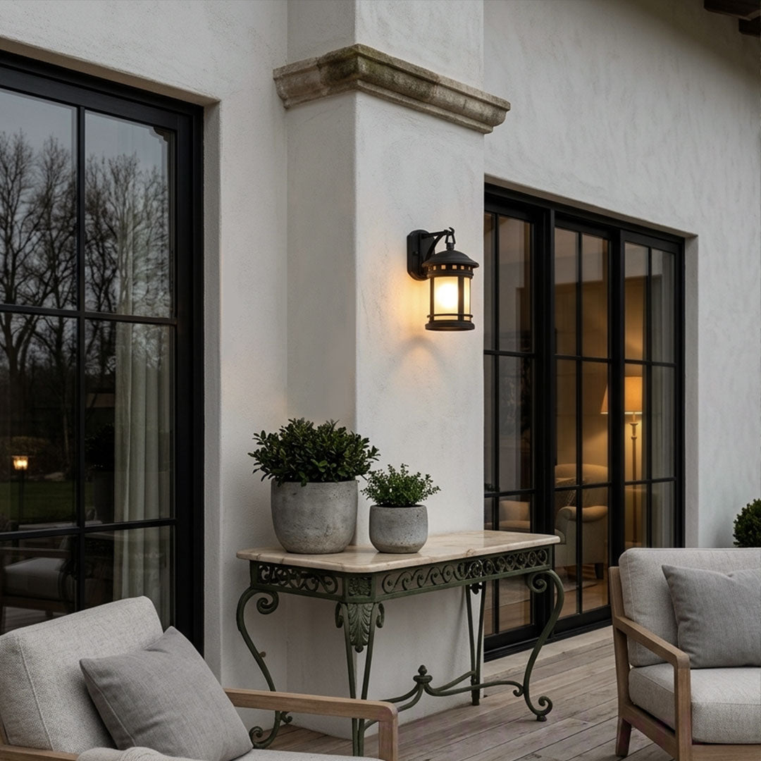 Waterproof black exterior wall light