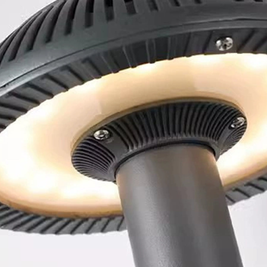 Close-up detail of LED bollard light showing radial fins and heat dissipation design