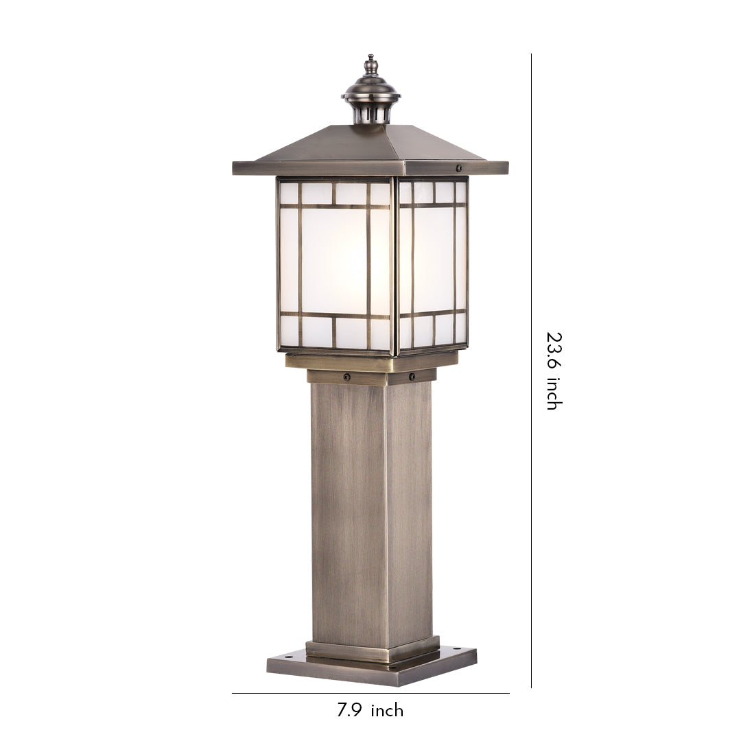 LED bollard landscape lighting with a classic lantern-style head, shown as a standalone outdoor fixture with warm illumination.