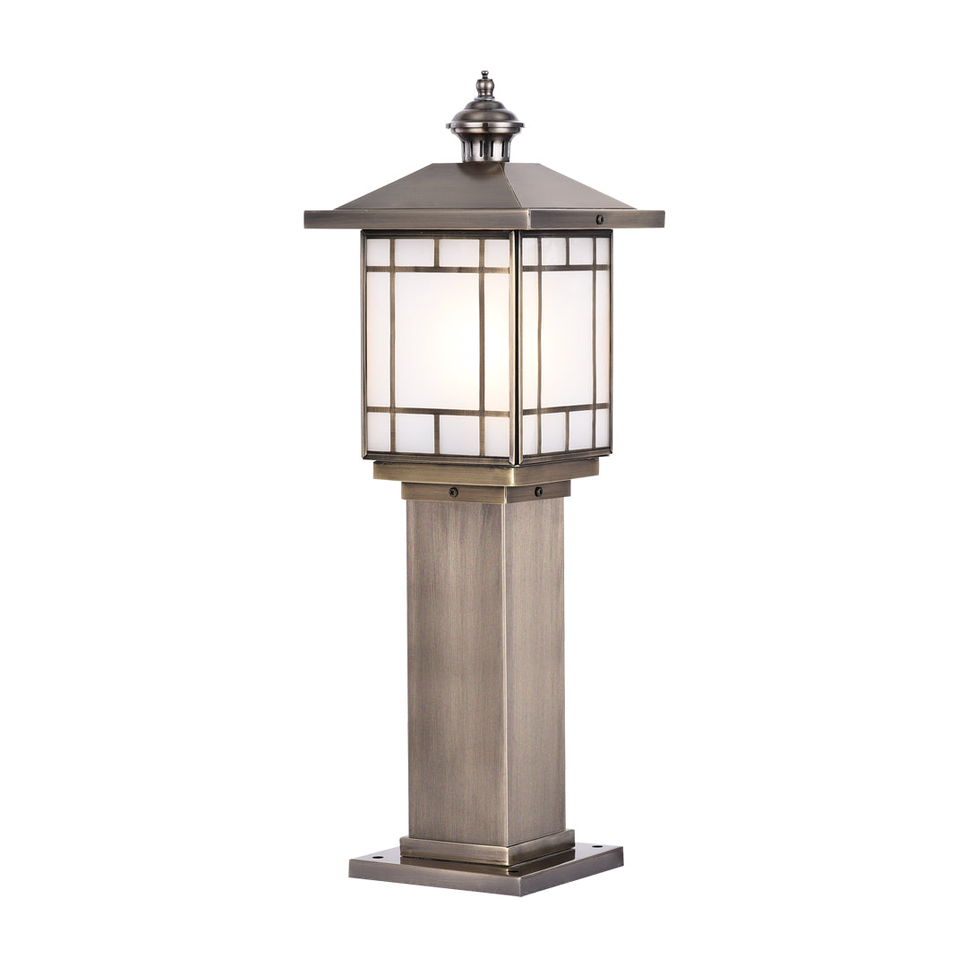 LED bollard landscape lighting featuring a traditional square lantern design, ideal for pathways and garden borders.