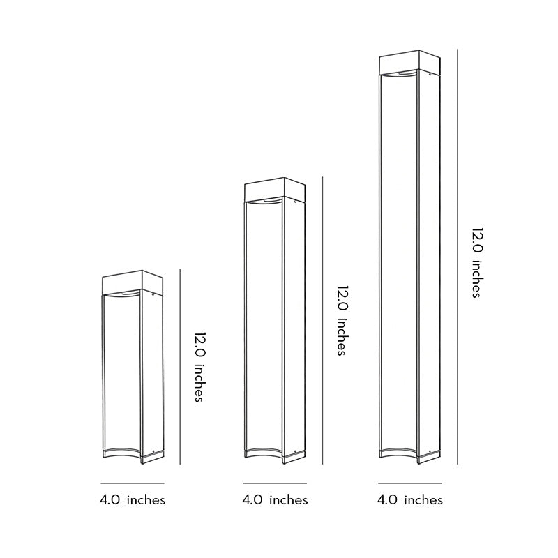 LED bollard light height options and dimension diagram for outdoor installation reference.