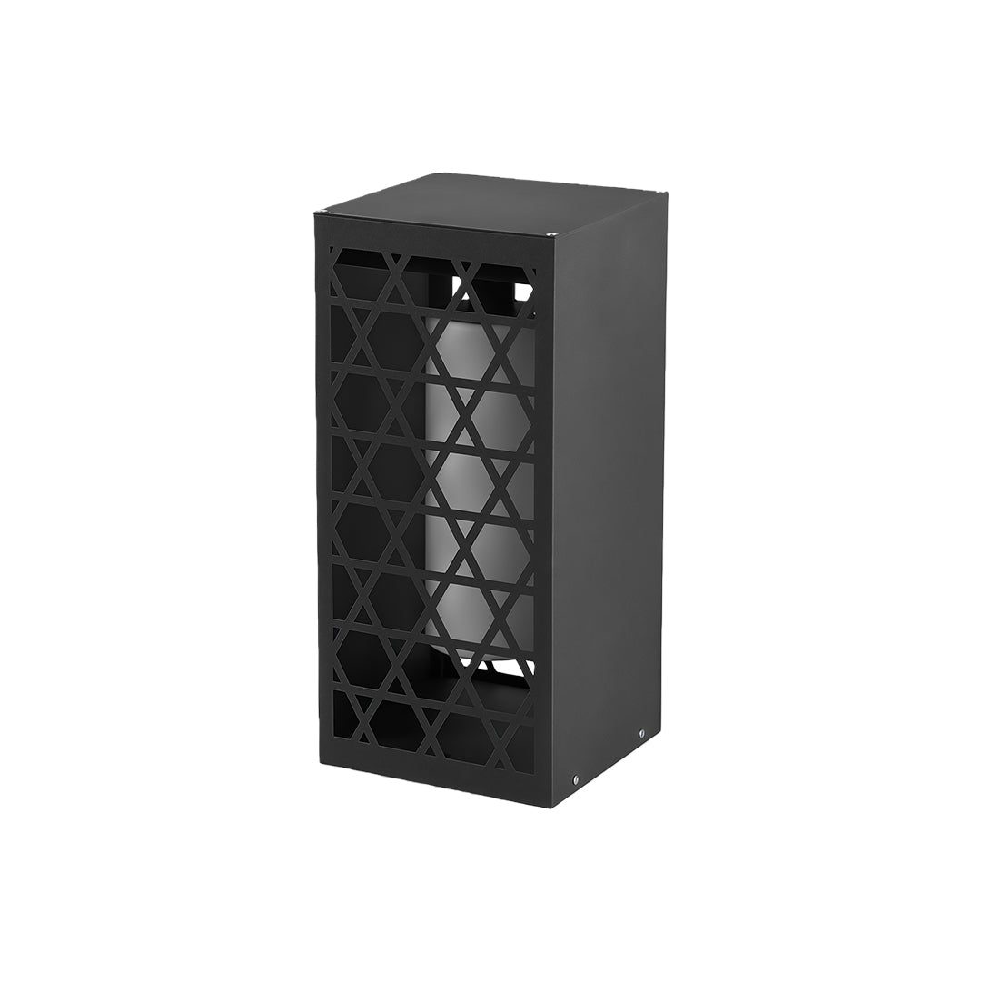 LED bollard lights along a modern water feature, highlighting outdoor architectural elements at night.