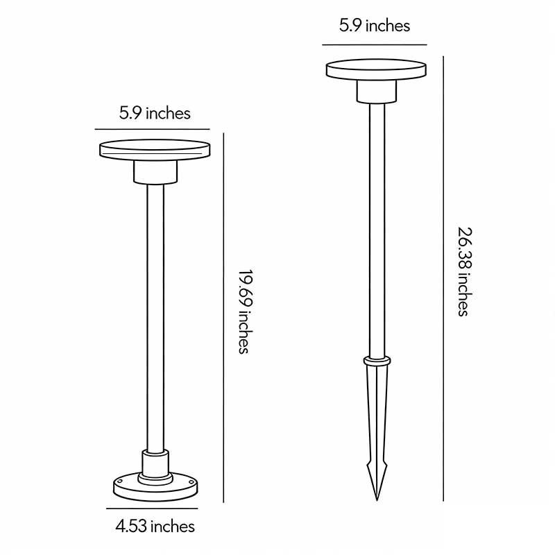 Technical diagram of LED bollard path lights showing dimensions and installation details.