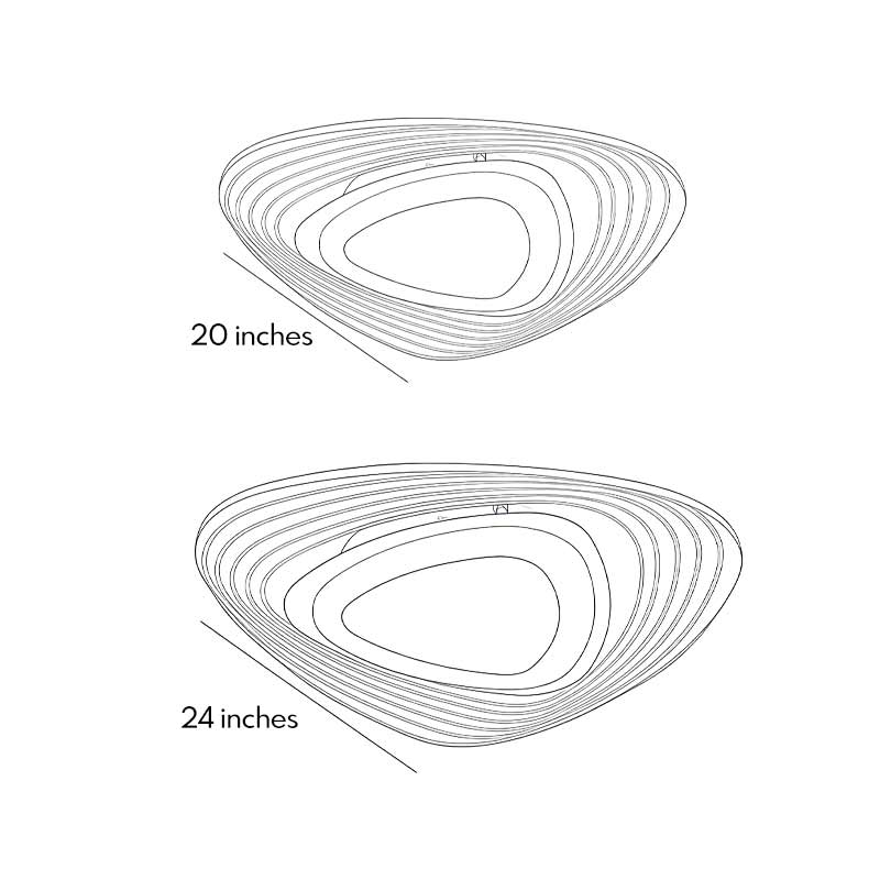 Technical dimension drawing illustrating installation size of triangle led ceiling lights.