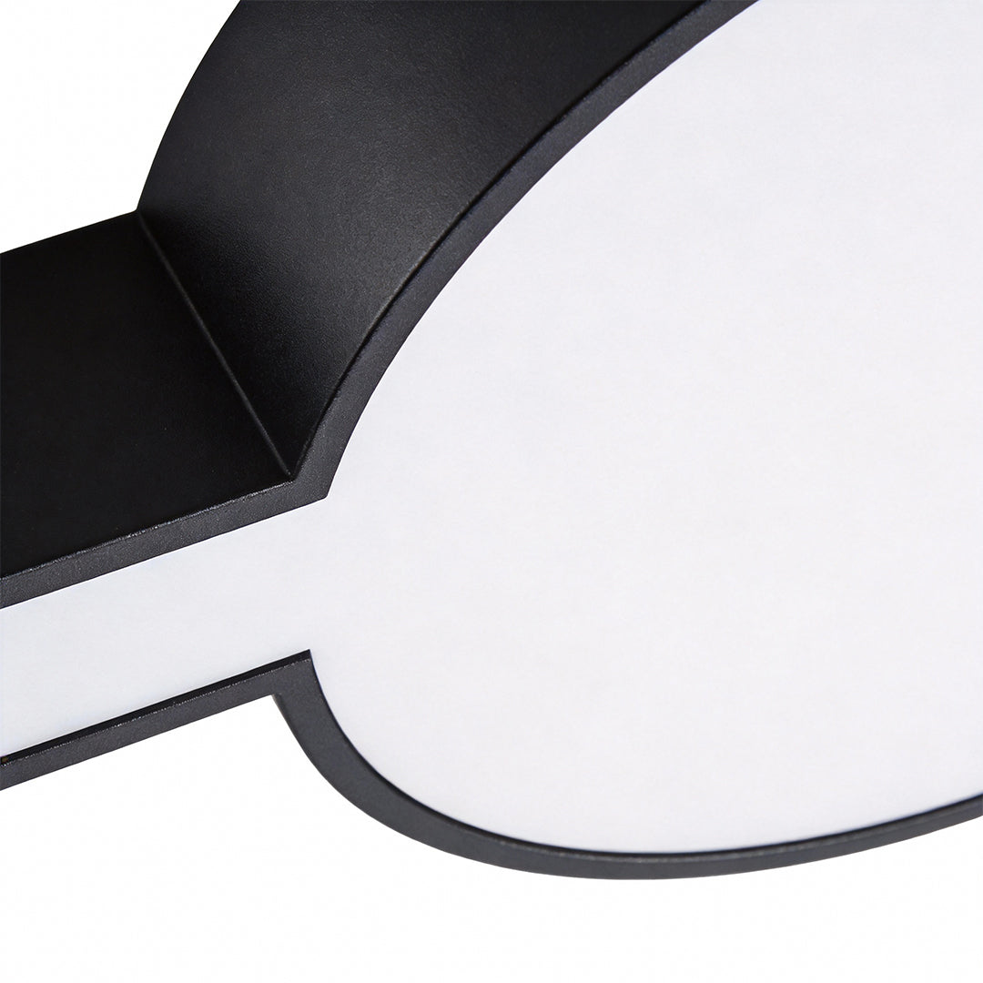 Detailed corner view of led chandelier modern highlighting seamless LED light output and precision-crafted black housing.