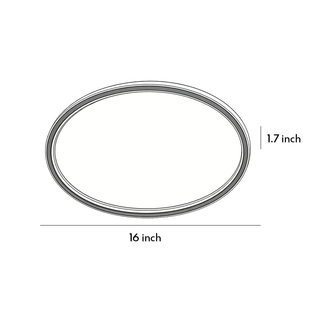 Product dimension diagram of led circle ceiling lamp showing diameter and thickness.
