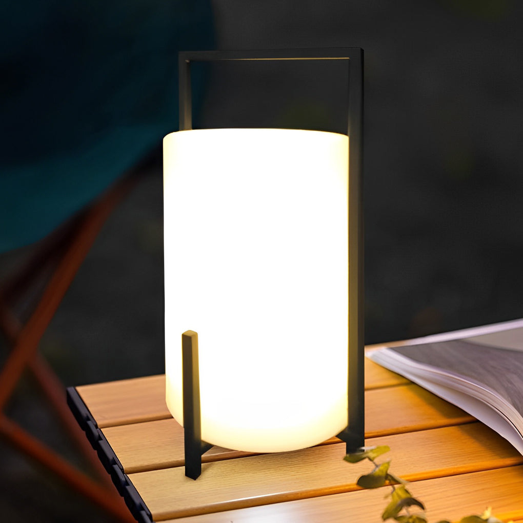 LED cylinder light fixture with a close-up of its glowing light and modern design.