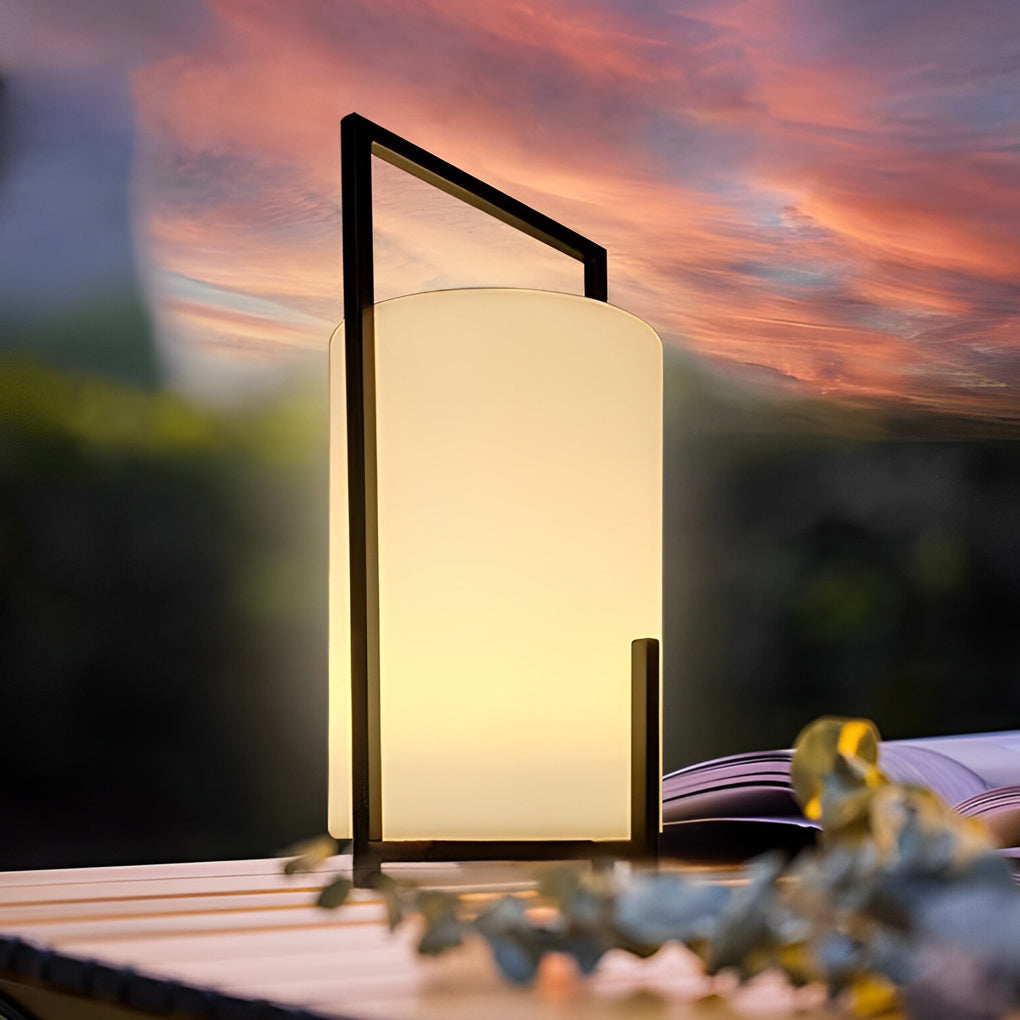 LED cylinder light fixture with a close-up of its handle and glowing light.