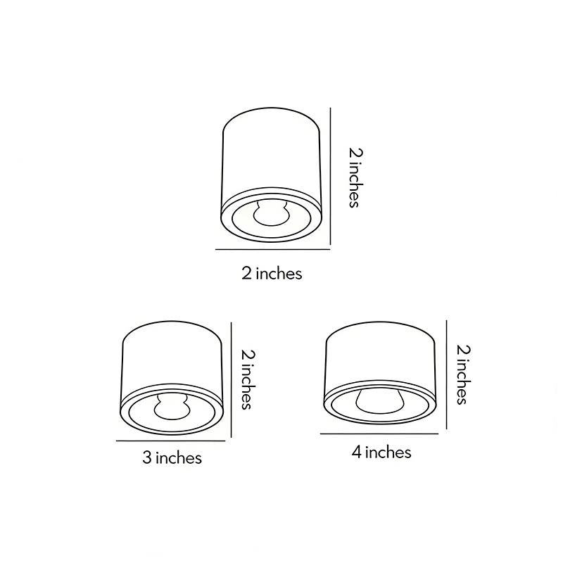 Technical dimension drawing showing size options of LED downlight.