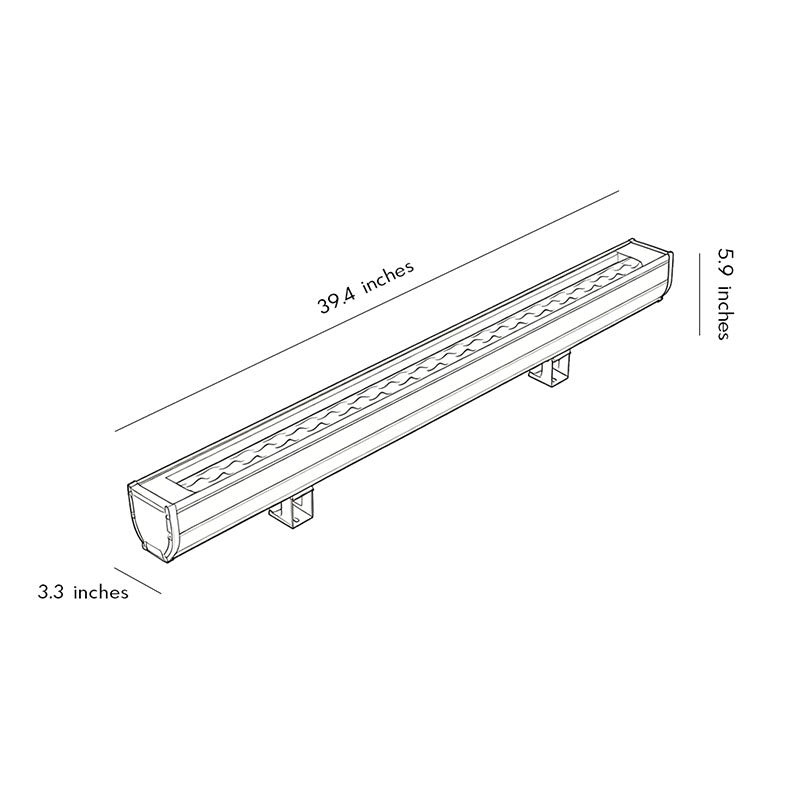 LED flood light fixtures technical drawing with slim linear waterproof outdoor lighting dimensions.