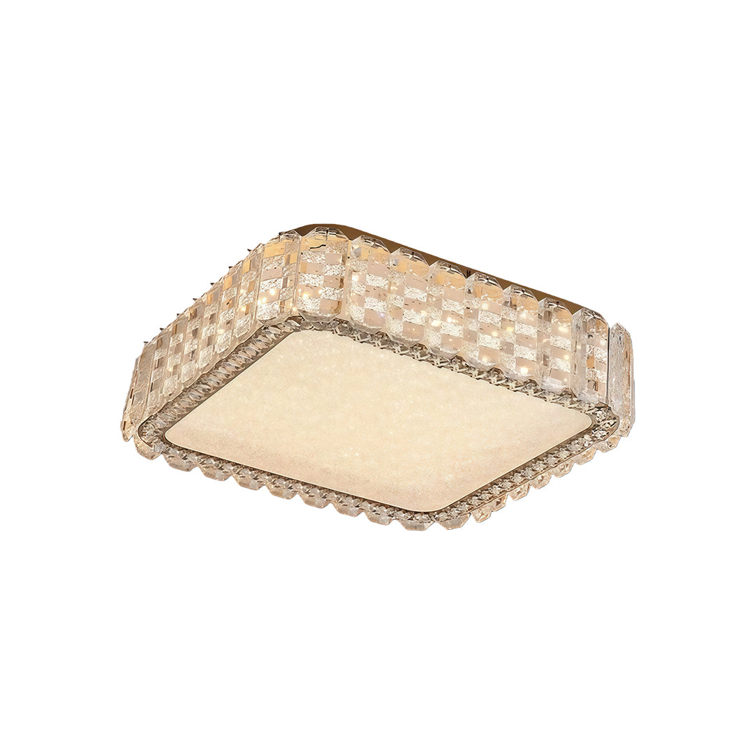 Square LED flush mount ceiling light fixtures featuring crystal accents and modern look.